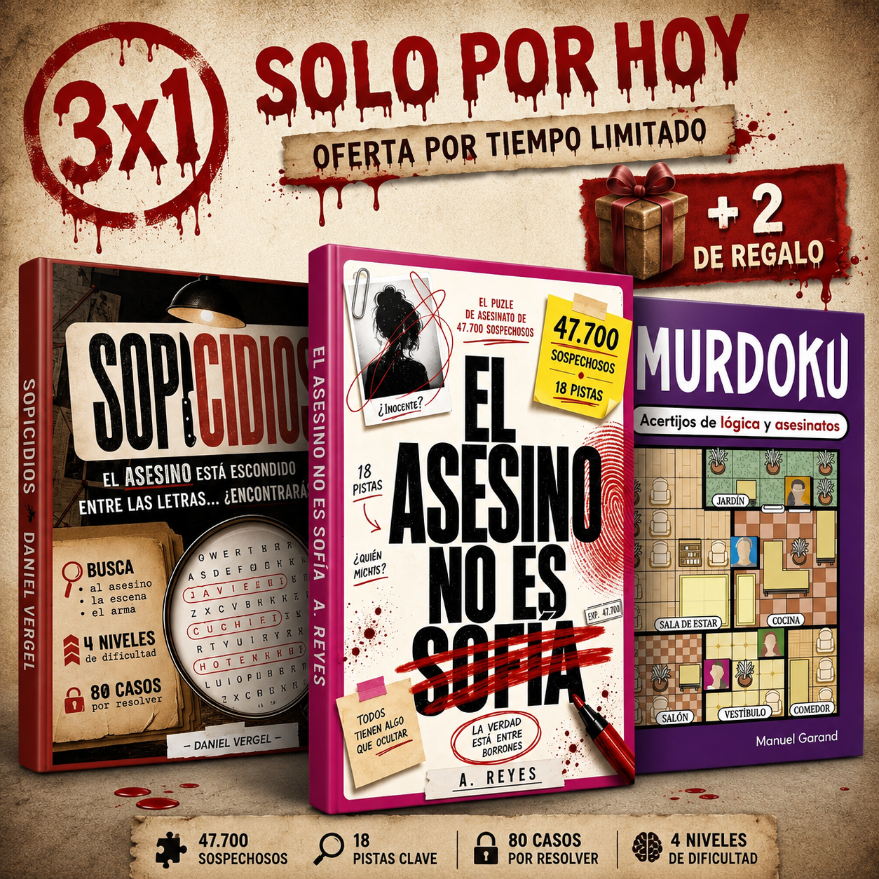 3X1 | El Asesino no es Sofía: El Enigma de los 47.700 Sospechosos + 2 Libros de Regalo